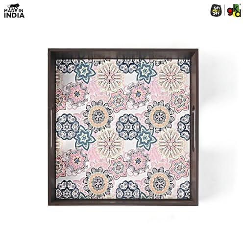 Gift Kya De GKD Wooden Square Tray – Floral Bliss Design – 11x11 Inch Serving Tray for Tea, Coffee & Snacks – Decorative MDF Tray for Tabletop, Centrepiece, Home Décor & Kitchen - Image 2