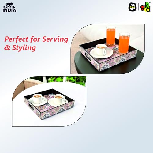 Gift Kya De GKD Wooden Square Tray – Floral Bliss Design – 11x11 Inch Serving Tray for Tea, Coffee & Snacks – Decorative MDF Tray for Tabletop, Centrepiece, Home Décor & Kitchen - Image 5