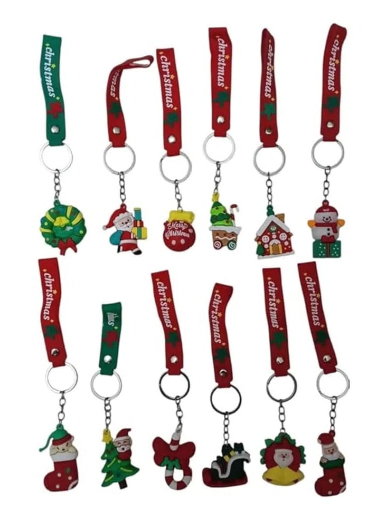 مجموعة مفاتيح معلقة لعيد الميلاد، شجرة عيد الميلاد، رجل الثلج، سانتا كلوز * مجموعة مفاتيح عيد الميلاد المزخرفة الملونة 12 قطعه