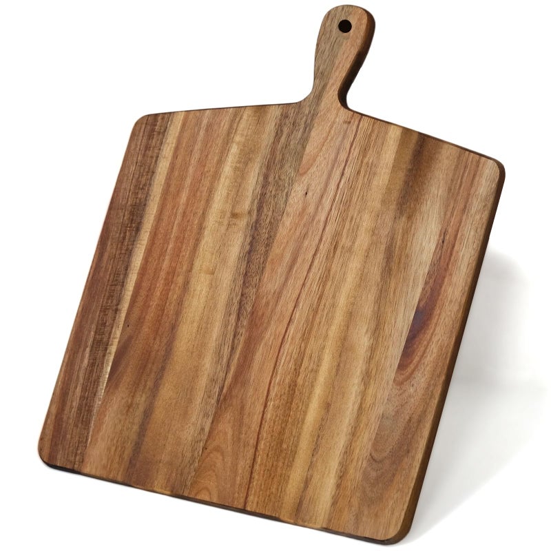S310 Acacia Wood Cutting Board with Handle, Wooden Chopping Board for Meat, Cheese, Bread & Vegetables, Decorative Charcuterie Serving Board for Kitchen Cooking, Pizza & Party Dining, 17"x13" - Image 1