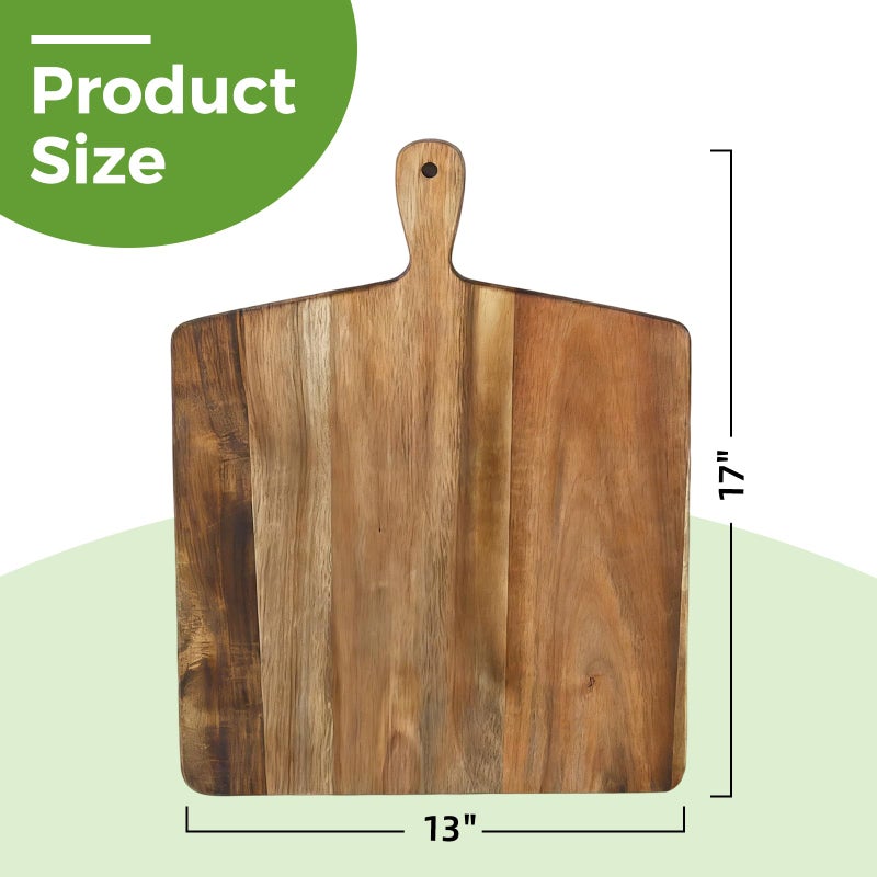 S310 Acacia Wood Cutting Board with Handle, Wooden Chopping Board for Meat, Cheese, Bread & Vegetables, Decorative Charcuterie Serving Board for Kitchen Cooking, Pizza & Party Dining, 17"x13" - Image 3