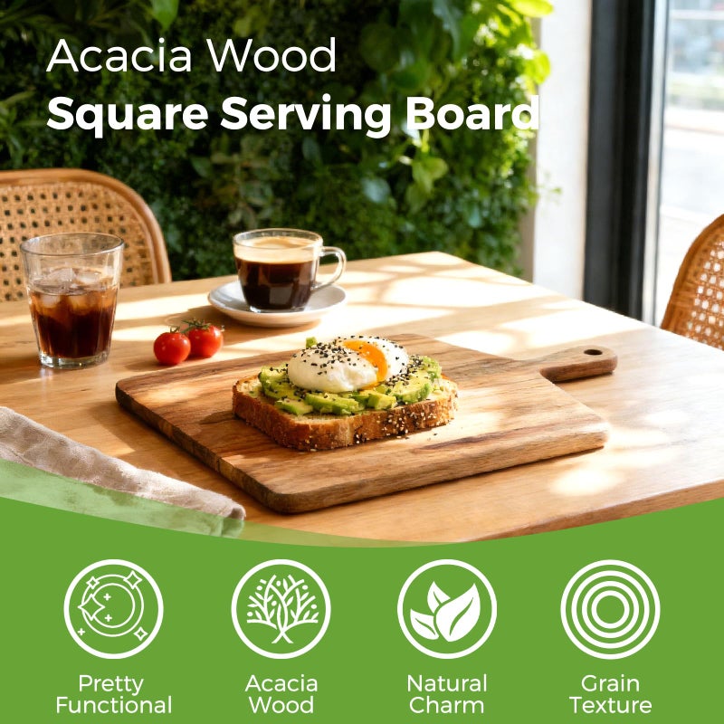 S310 Acacia Wood Cutting Board with Handle, Wooden Chopping Board for Meat, Cheese, Bread & Vegetables, Decorative Charcuterie Serving Board for Kitchen Cooking, Pizza & Party Dining, 17"x13" - Image 2
