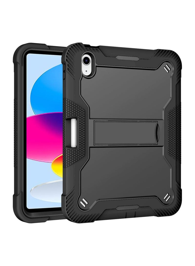 VKL Shockproof Case Compatible withwith ipad 10th(2022)10.9"/IPad 11th Generation (A16) 11 Inch 2025 (M3)  Three-in-one Heavy Duty Rugged Cover with Pencil Slot & Kickstand, Anti Shock and Anti Fall Cover (Black)