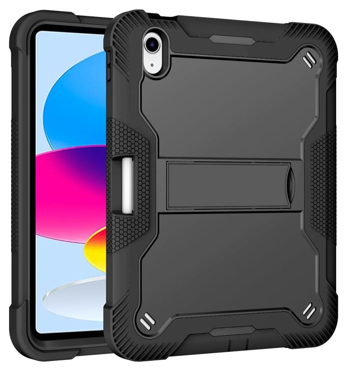 Shockproof Case Compatible withwith ipad 10th(2022)10.9"/IPad 11th Generation (A16) 11 Inch 2025 (M3) Three-in-one Heavy Duty Rugged Cover with Pencil Slot & Kickstand, Anti Shock and Anti Fall Cover (Black)