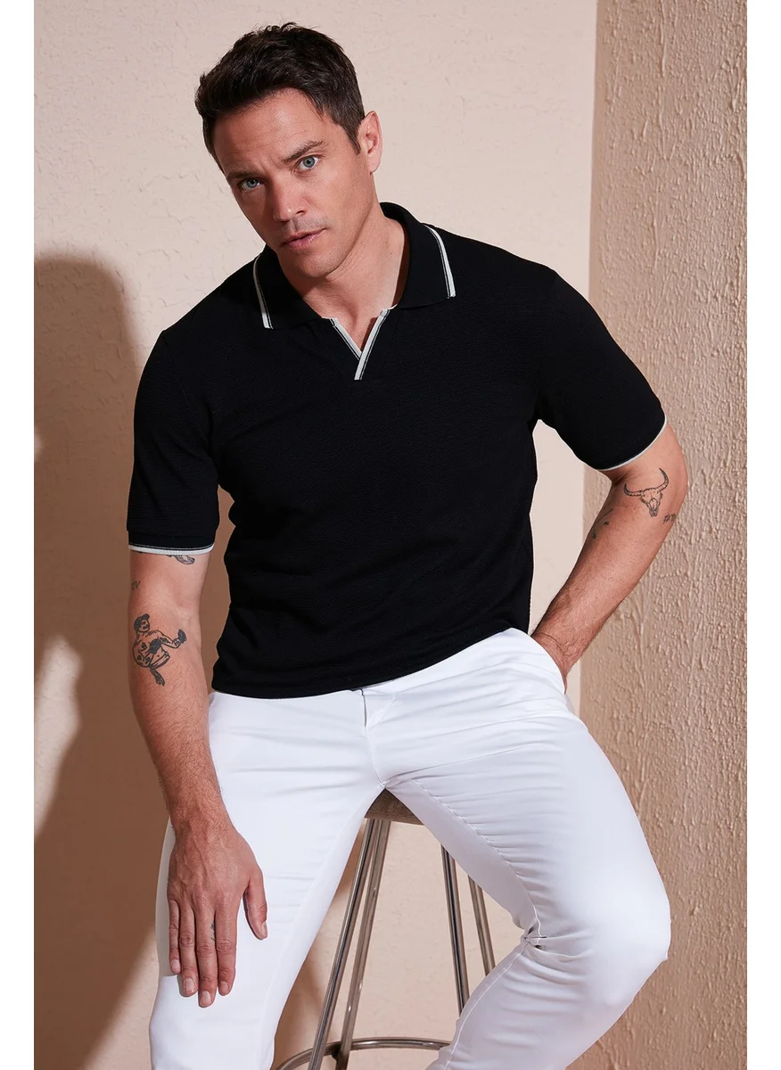 بوراتي Stretch Cotton Regular Fit Stripe Detailed Polo Neck T Shirt Men's Polo Neck T Shirt 5902768