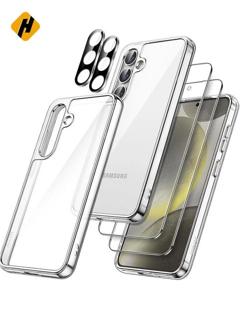 5 in 1 Case for Samsung Galaxy S24 5G with 2-Pack Each Tempered Glass Screen Protector and Camera Lens Protector, Non-Yellowing Shockproof Bumper Phone Cover (Clear)