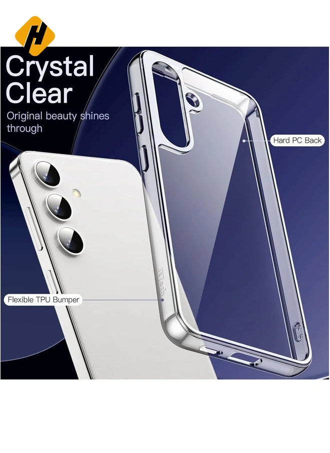 5 in 1 Case for Samsung Galaxy S24 5G with 2-Pack Each Tempered Glass Screen Protector and Camera Lens Protector, Non-Yellowing Shockproof Bumper Phone Cover (Clear)