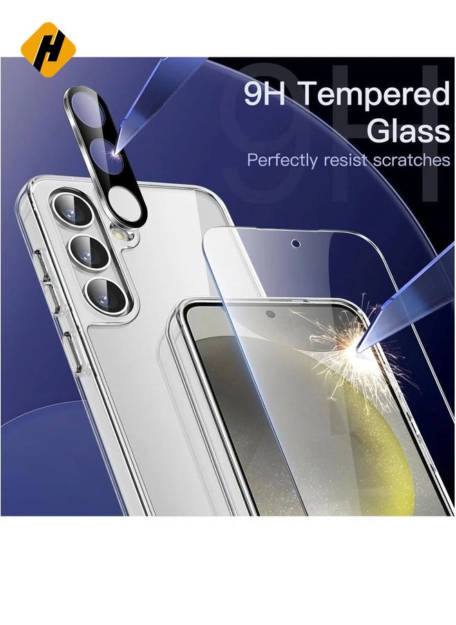 5 in 1 Case for Samsung Galaxy S24 5G with 2-Pack Each Tempered Glass Screen Protector and Camera Lens Protector, Non-Yellowing Shockproof Bumper Phone Cover (Clear)
