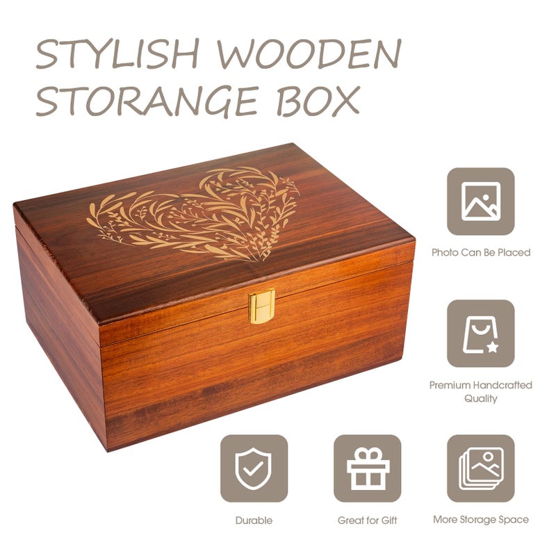 EVA murmure Larger Wooden Memory Keepsake Boxes With Hinged Lids and a photo frame inside the lid - Decorative Storage Box With a Hinge Lids For Picture Letter Time Capsule - 5.3â€œ*8.6â€*11.7â€œ- Acacia - Image 3