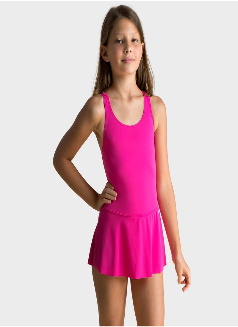 NABAIJI NABAIJI by DECATHLON, Girls Swimming One Piece Skirt Swimsuit Vega Stylish & Comfortable Pink  - Image 1