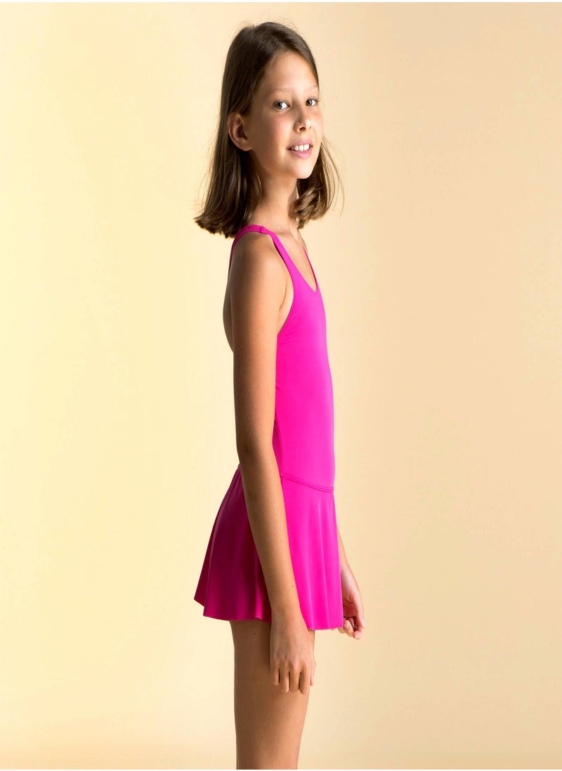 NABAIJI NABAIJI by DECATHLON, Girls Swimming One Piece Skirt Swimsuit Vega Stylish & Comfortable Pink  - Image 4