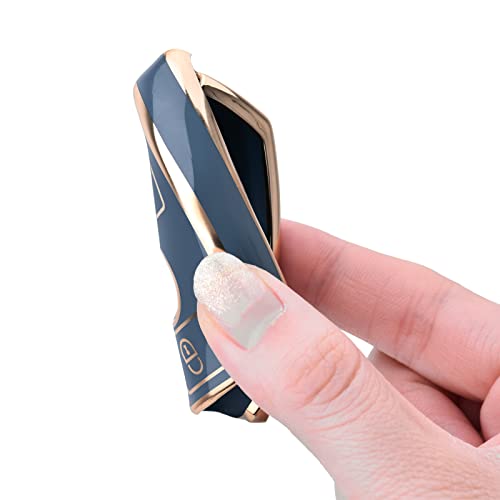 ELOHEI for Mercedes Benz Key Fob Cover, Premium Soft TPU Key Case Cover Compatible with Mercedes Benz C E S M CLS CLK G Class Keyless Smart Key Fob (Gold Edge Blue) - Image 4