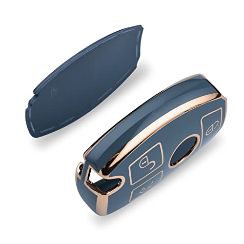 ELOHEI for Mercedes Benz Key Fob Cover, Premium Soft TPU Key Case Cover Compatible with Mercedes Benz C E S M CLS CLK G Class Keyless Smart Key Fob (Gold Edge Blue) - Image 5