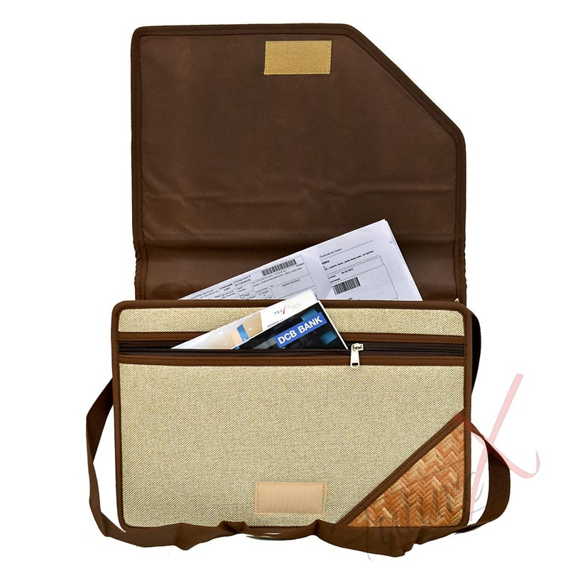 FUTURE X Jute Sling Bag Corner Cut Design File Folders for Certificates and Important Documents Folder, Conference Folder, Document Organizer with Strap (Brown) - Image 2