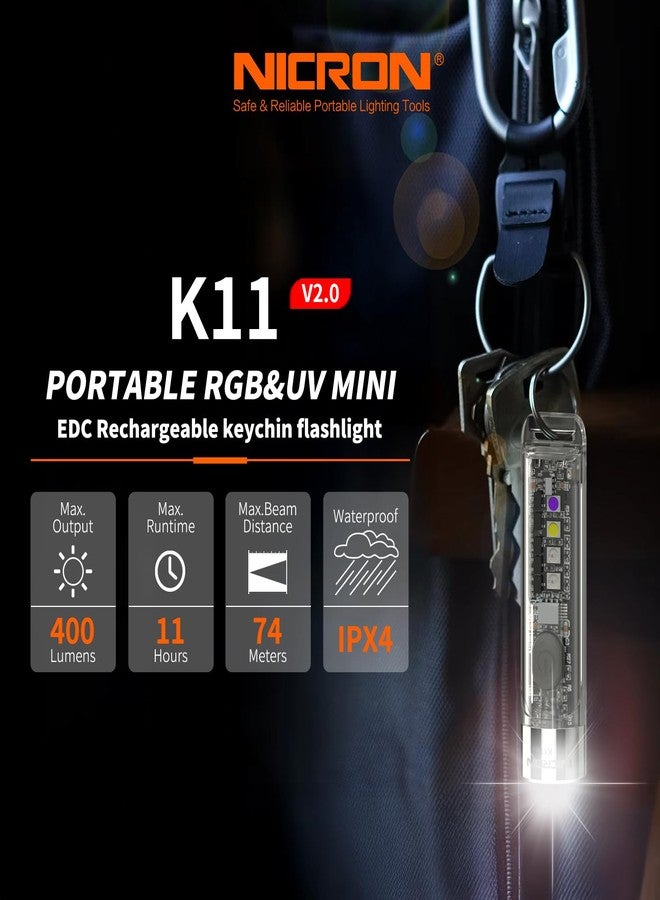 NICRON K11 Rechargeable Keychain Flashlight Lightweight,400 Hight Lumen with Extra 4 Sidelight, IPX4 EDC Mini Flashlight Be Used for Camping Outdoors Emergency Daiy Use - Image 2