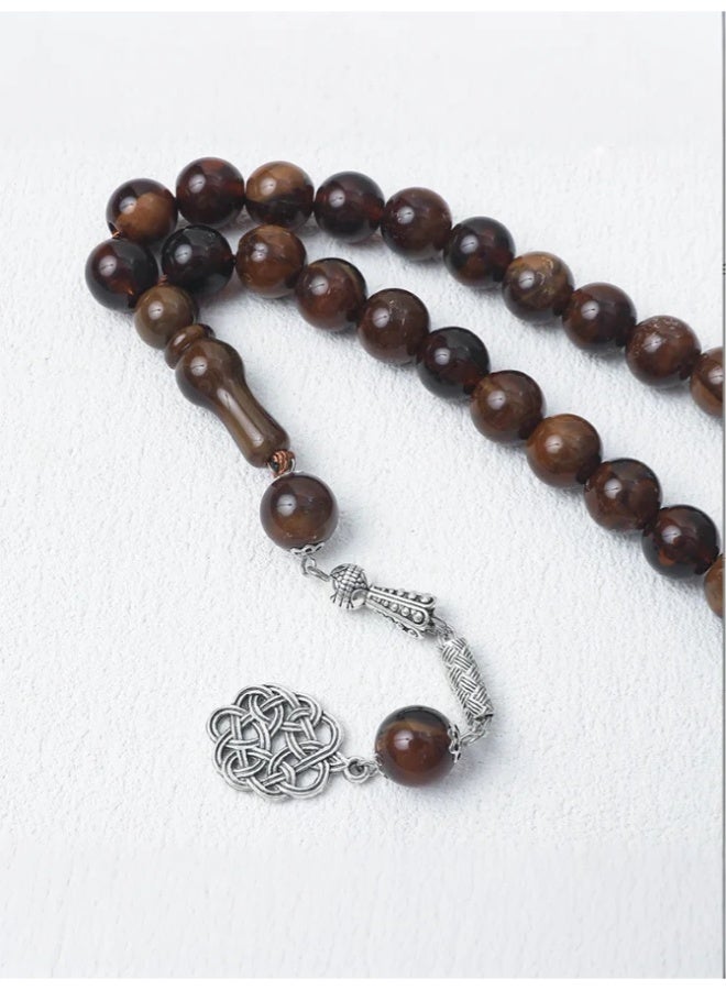 TSYO 45 Islamic prayer beads 10mm, Islamic prayer beads, Tasbeeh，Sibha，MuslimMala Masbaha，Misbaha，Tesbih，Tespih，Dhikr Beads， With metal decoration, square, dark brown - Image 1