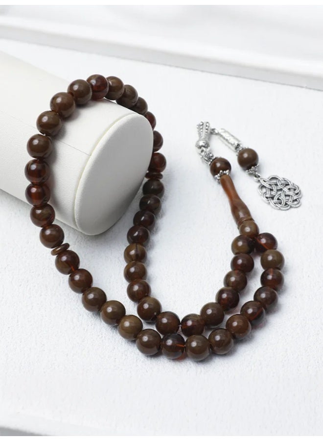 TSYO 45 Islamic prayer beads 10mm, Islamic prayer beads, Tasbeeh，Sibha，MuslimMala Masbaha，Misbaha，Tesbih，Tespih，Dhikr Beads， With metal decoration, square, dark brown - Image 2
