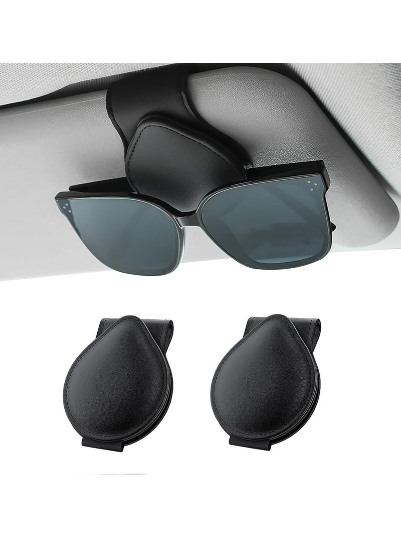 Oasisgalore 2 Pack Car Sunglasses Holders with Card Clip for Car Sun Visor，Leather Glasses Hanger, Black - Image 1