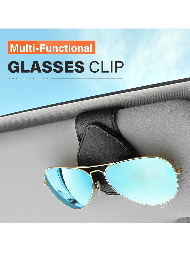 Oasisgalore 2 Pack Car Sunglasses Holders with Card Clip for Car Sun Visor，Leather Glasses Hanger, Black - Image 2