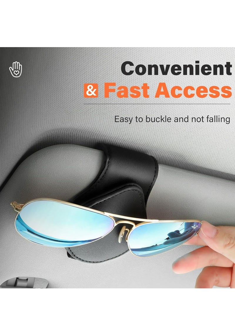Oasisgalore 2 Pack Car Sunglasses Holders with Card Clip for Car Sun Visor，Leather Glasses Hanger, Black - Image 3