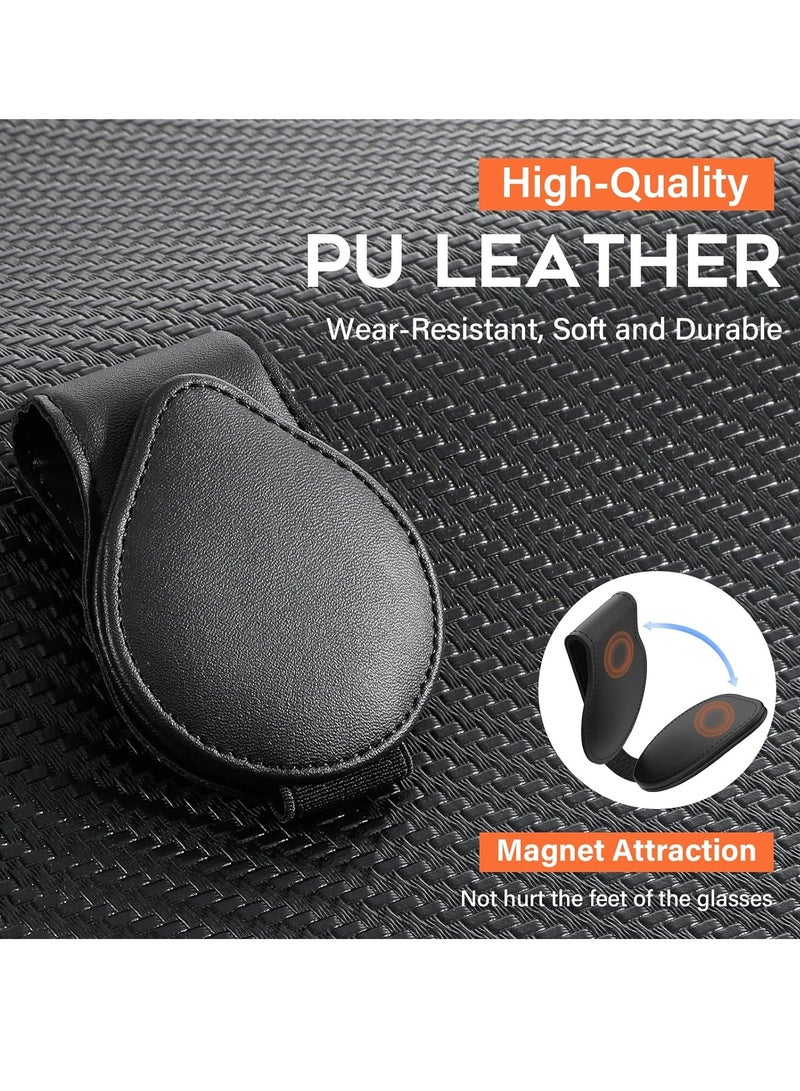 Oasisgalore 2 Pack Car Sunglasses Holders with Card Clip for Car Sun Visor，Leather Glasses Hanger, Black - Image 4