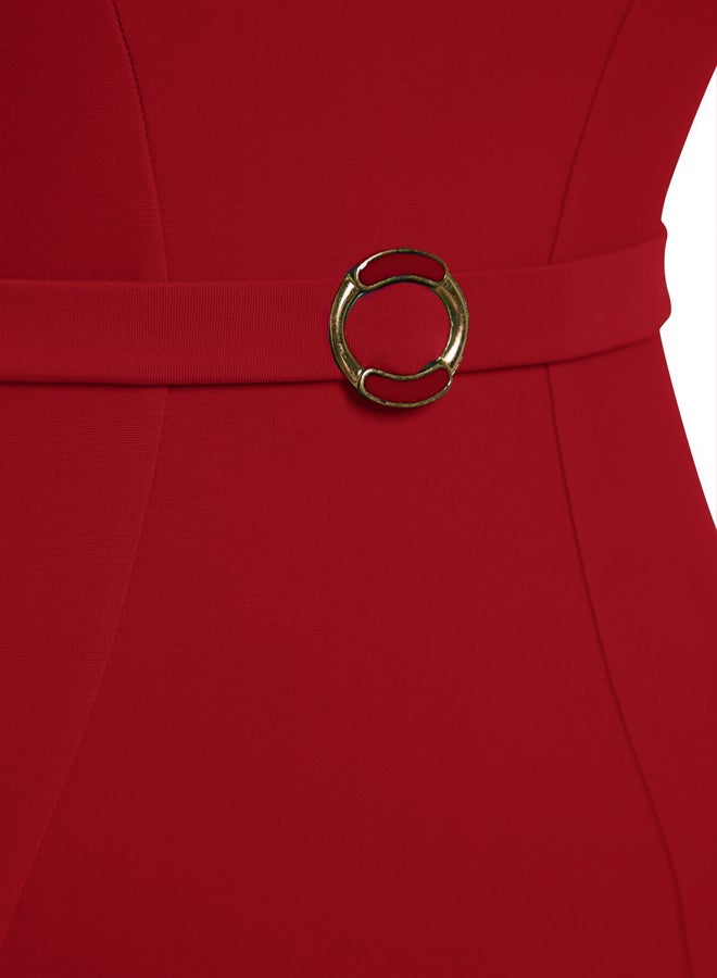 Red Belt Strapless Regular Swimsuit