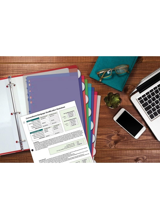 Better Office Products - 8 Tab Plastic Binder Index Dividers Large Rounded Index Tabs 36 Pack Multicolored Poly Dividers For 3 Ring Binder With White Labels Box Of 36 Sets - Image 1