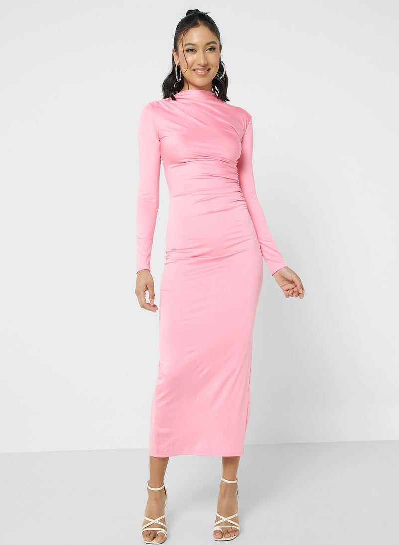 Ginger Pink Ruched Dress - Image 4