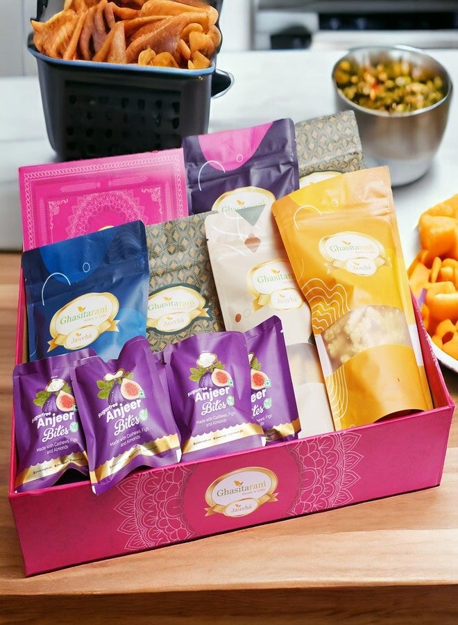 Ghasitaram Gifts Jaiccha Ghasitaram Big Hamper Basket of 12 Healthy Goodies with Sugarfree Kaju Katlis|Sugar Free Sweets|Diabetic Friendly|Diwali Sugar Free Sweets Box