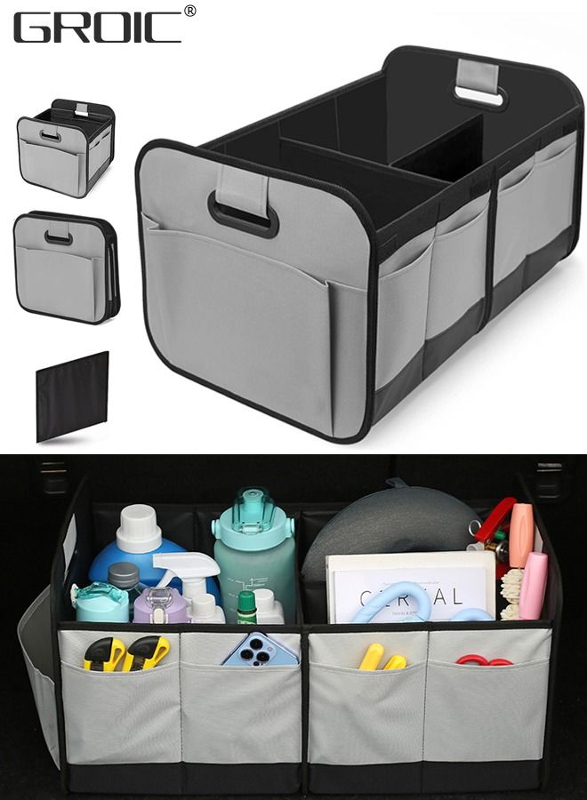 Foldable Car Trunk Organizer,Large Capacity Luggage Storage Box With 2 Compartments & Multi-Pockests,Trunk Storage Organizer Bin,Car Storage Organizer for Car Suv/Jeep/Sedan
