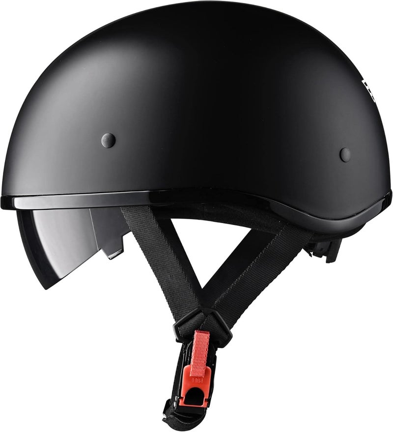 AHR Half Face Motorcycle Helmet with Sun Visor - DOT Approved Matte Black - Image 1
