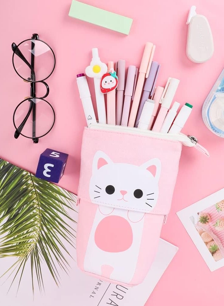 عام محول الوقوف لطيف القط تلسكوبي قلم رصاص الحقيبة / القضية مع سستة قماش + بو الكرتون قلم رصاص حقيبة القرطاسية مربع للأطفال البنات البنين اللوازم المدرسية 7.5 × 4.9 × 3.0 بوصة / 4.1 × 3.0 بوصة - Image 2