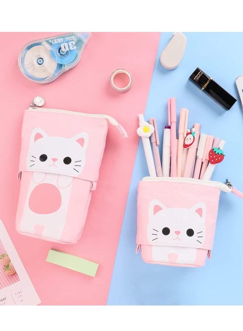 عام محول الوقوف لطيف القط تلسكوبي قلم رصاص الحقيبة / القضية مع سستة قماش + بو الكرتون قلم رصاص حقيبة القرطاسية مربع للأطفال البنات البنين اللوازم المدرسية 7.5 × 4.9 × 3.0 بوصة / 4.1 × 3.0 بوصة - Image 3