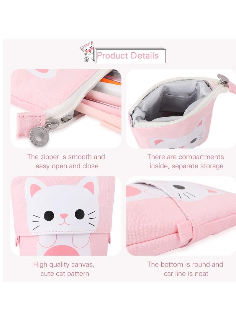 عام محول الوقوف لطيف القط تلسكوبي قلم رصاص الحقيبة / القضية مع سستة قماش + بو الكرتون قلم رصاص حقيبة القرطاسية مربع للأطفال البنات البنين اللوازم المدرسية 7.5 × 4.9 × 3.0 بوصة / 4.1 × 3.0 بوصة - Image 4