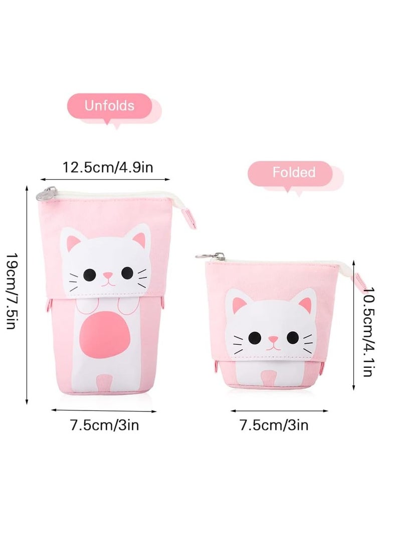 عام محول الوقوف لطيف القط تلسكوبي قلم رصاص الحقيبة / القضية مع سستة قماش + بو الكرتون قلم رصاص حقيبة القرطاسية مربع للأطفال البنات البنين اللوازم المدرسية 7.5 × 4.9 × 3.0 بوصة / 4.1 × 3.0 بوصة - Image 5