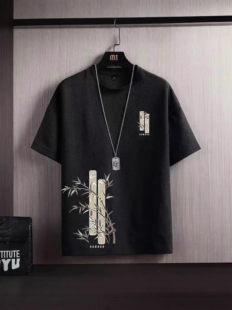 2025 New Ice Silk Short Sleeve Men's Summer Thin Ant T-shirt National Fashion Loose plus size Round Neck Half Sleeve T-shirt - Image 5