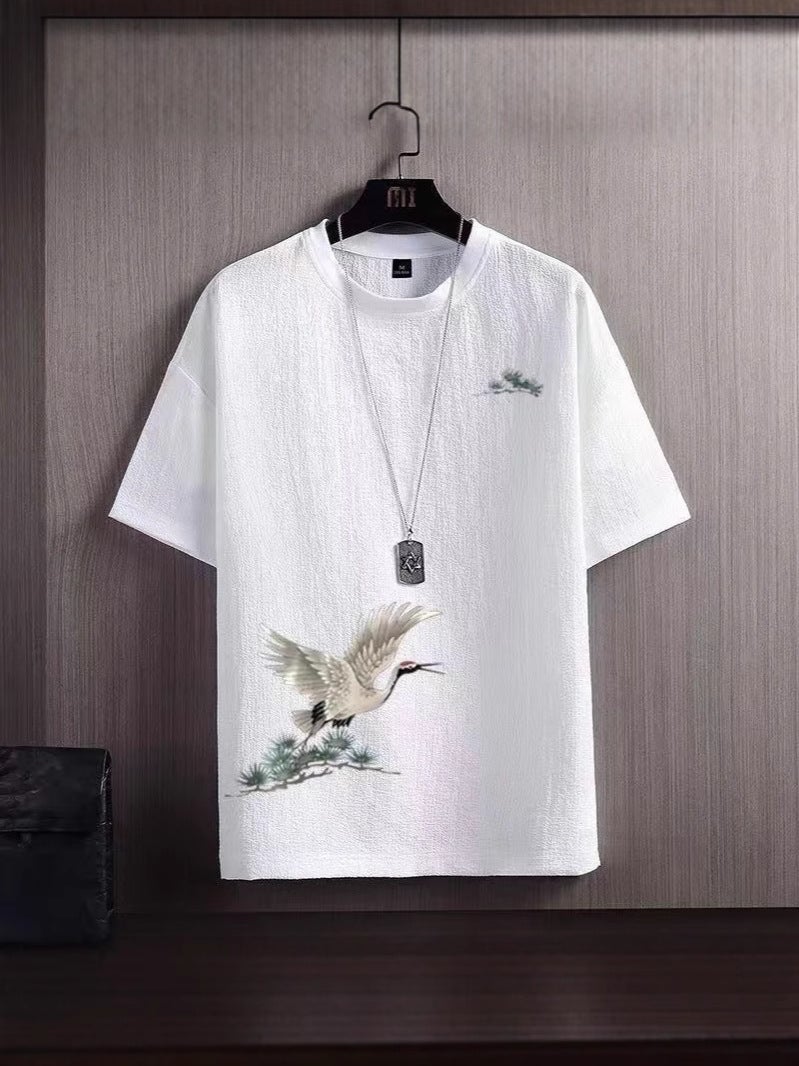 2025 New Ice Silk Short Sleeve Men's Summer Thin Ant T-shirt National Fashion Loose plus size Round Neck Half Sleeve T-shirt - Image 4