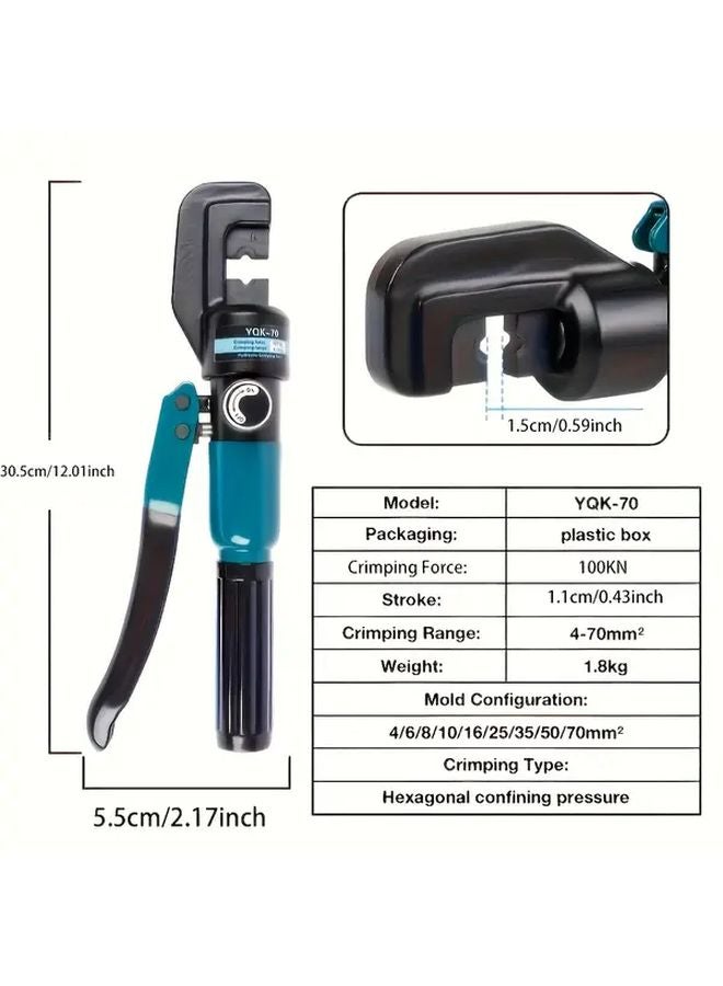 YQK 70 Manual Hydraulic Crimping Tool Kit 9 Pairs Molds Cyan Blue 4 70mm² Wire Crimper - Image 4