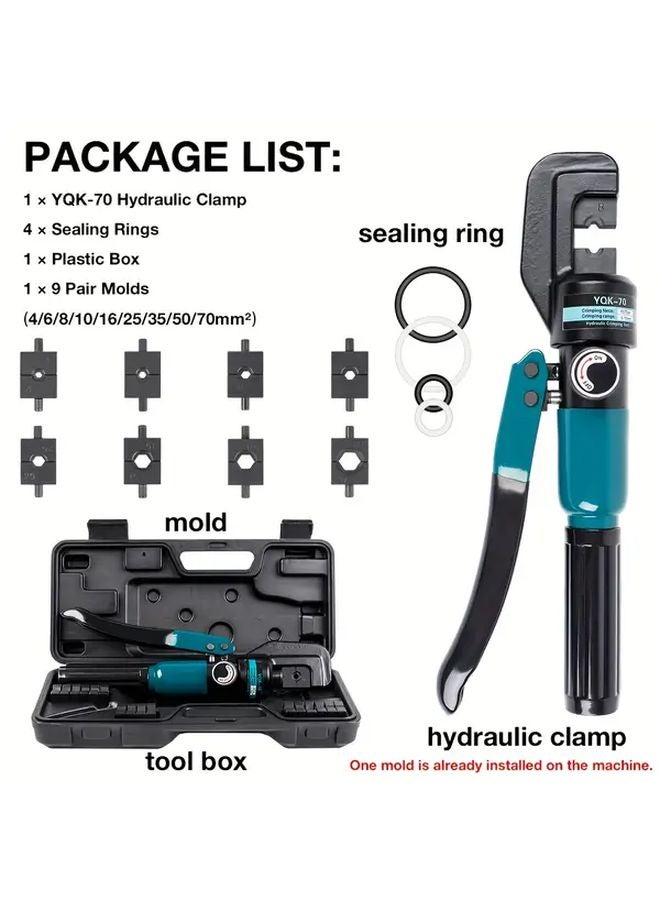 YQK 70 Manual Hydraulic Crimping Tool Kit 9 Pairs Molds Cyan Blue 4 70mm² Wire Crimper - Image 5