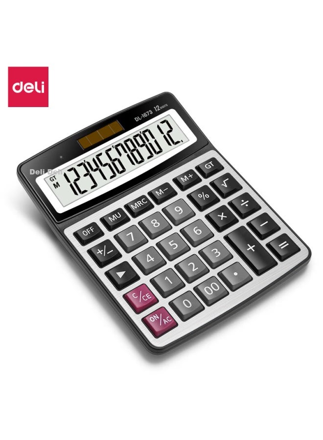 Deli Metal Panel Desktop Office Calculator, Financial Calculator, Wear-resistant Buttons Desktop Calculator, Office Supplies, Silver 1673 - Image 1