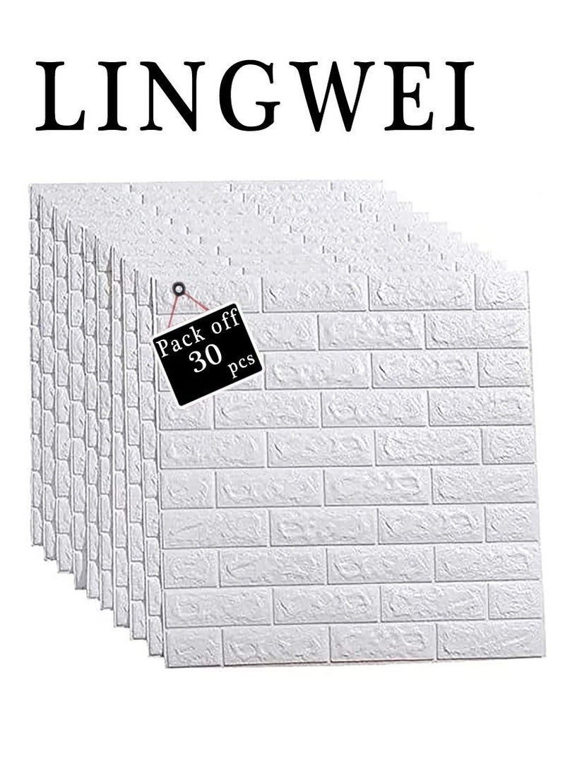 LINGWEI - 3D Wall Sticker Wall Panels White Brick Wallpaper Self Adhesive Waterproof PE Foam For Living Room TV Wall and Home Decor 30pcs - Image 1