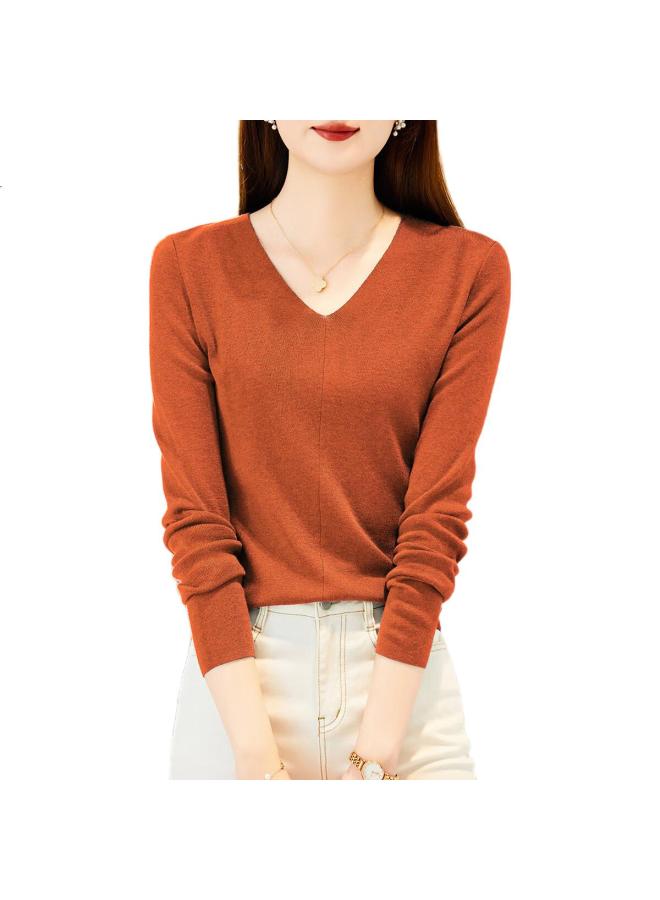 dme [Capsule Wardrobe Series] Spring And Autumn Paper-Like V-Neck Sweater, Lazy Loose-Fitting Knit Top For Women - Image 3