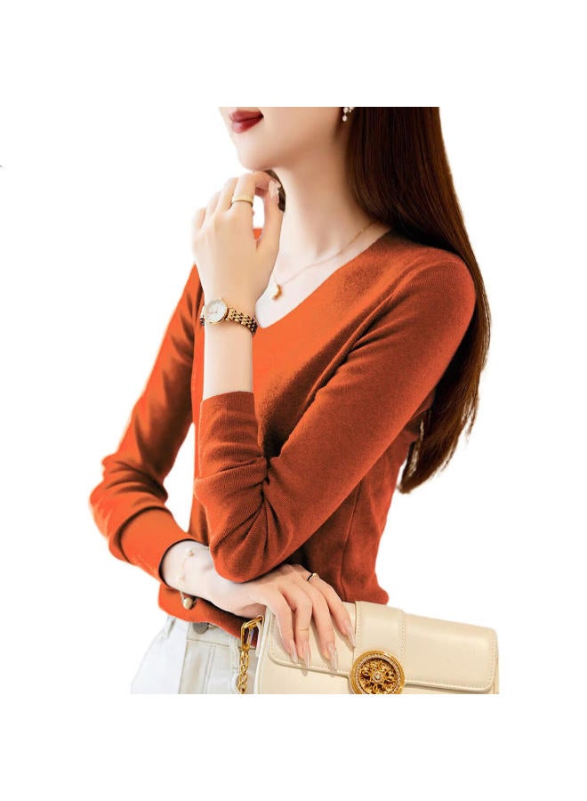dme [Capsule Wardrobe Series] Spring And Autumn Paper-Like V-Neck Sweater, Lazy Loose-Fitting Knit Top For Women - Image 1