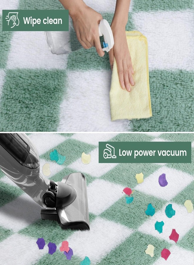 TOOHUB Super Soft Rug for Bedroom, 5x7 ft Sage Green and White Area Rug Classic Checkered Shaggy Anti-Skid High Pile Soft Fluffy Rug Fuzzy Carpet for Living Room Bedroom Kids Room Nursery, Dorm - Image 3