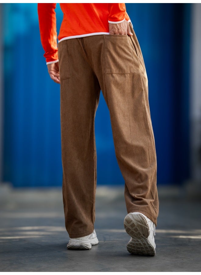 Maniac Maniac Mens Solid Brown Corduroy Fabric Trackpant  - Image 4