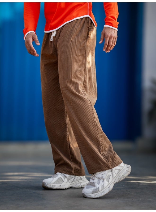 Maniac Maniac Mens Solid Brown Corduroy Fabric Trackpant  - Image 3