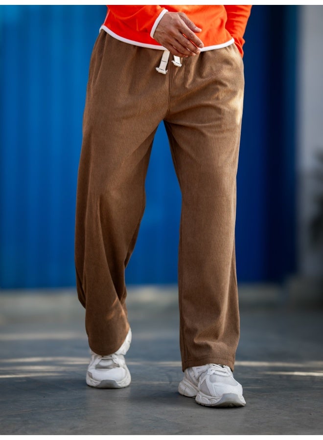 Maniac Maniac Mens Solid Brown Corduroy Fabric Trackpant  - Image 2