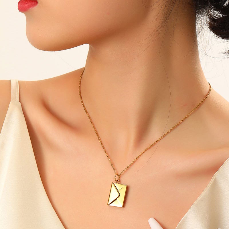 Bukela Love Letter Envelope Necklace, Locket Envelope Necklace with personalized Message Letter a Love for Women Stainless Steel Jewelry for Mom Wife Bestfriend - Image 3