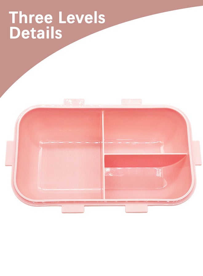 Noon East 3 Compartment lunch box, 840 ml, 1 Small container and 1 Fork Heavy Plastic, BPA Free Food Grade, for School Kids, College and Outdoor - Pink  - Image 4