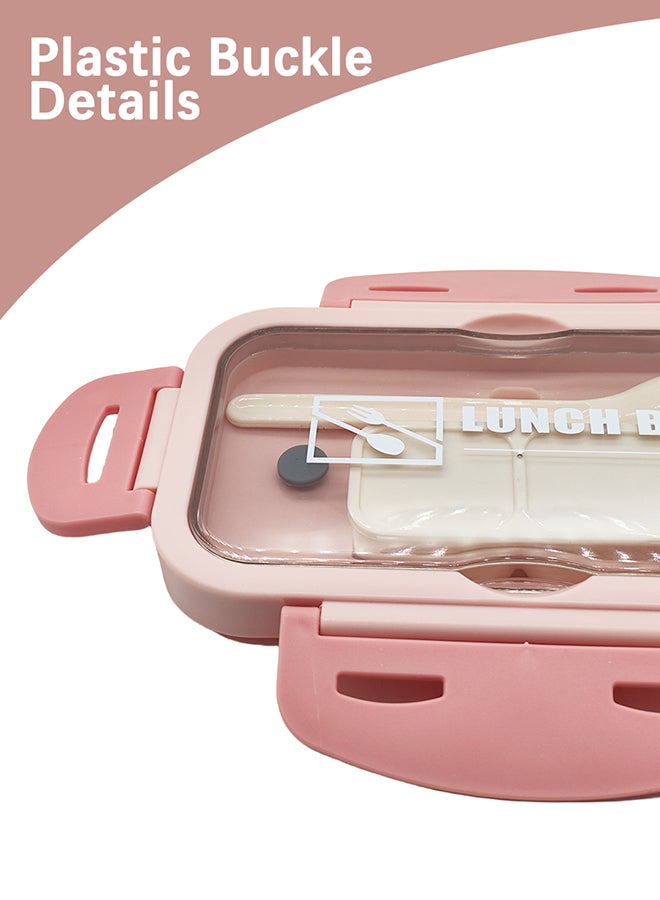 Noon East 3 Compartment lunch box, 840 ml, 1 Small container and 1 Fork Heavy Plastic, BPA Free Food Grade, for School Kids, College and Outdoor - Pink  - Image 3